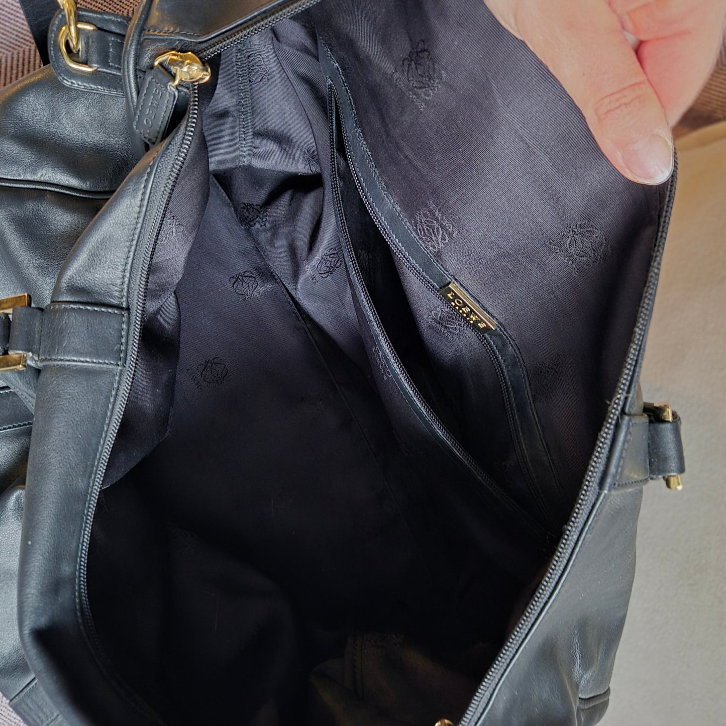 Seltene Vintage LOEWE Nappa Leder Shopper / Tote – 90er Jahre – Schwarz