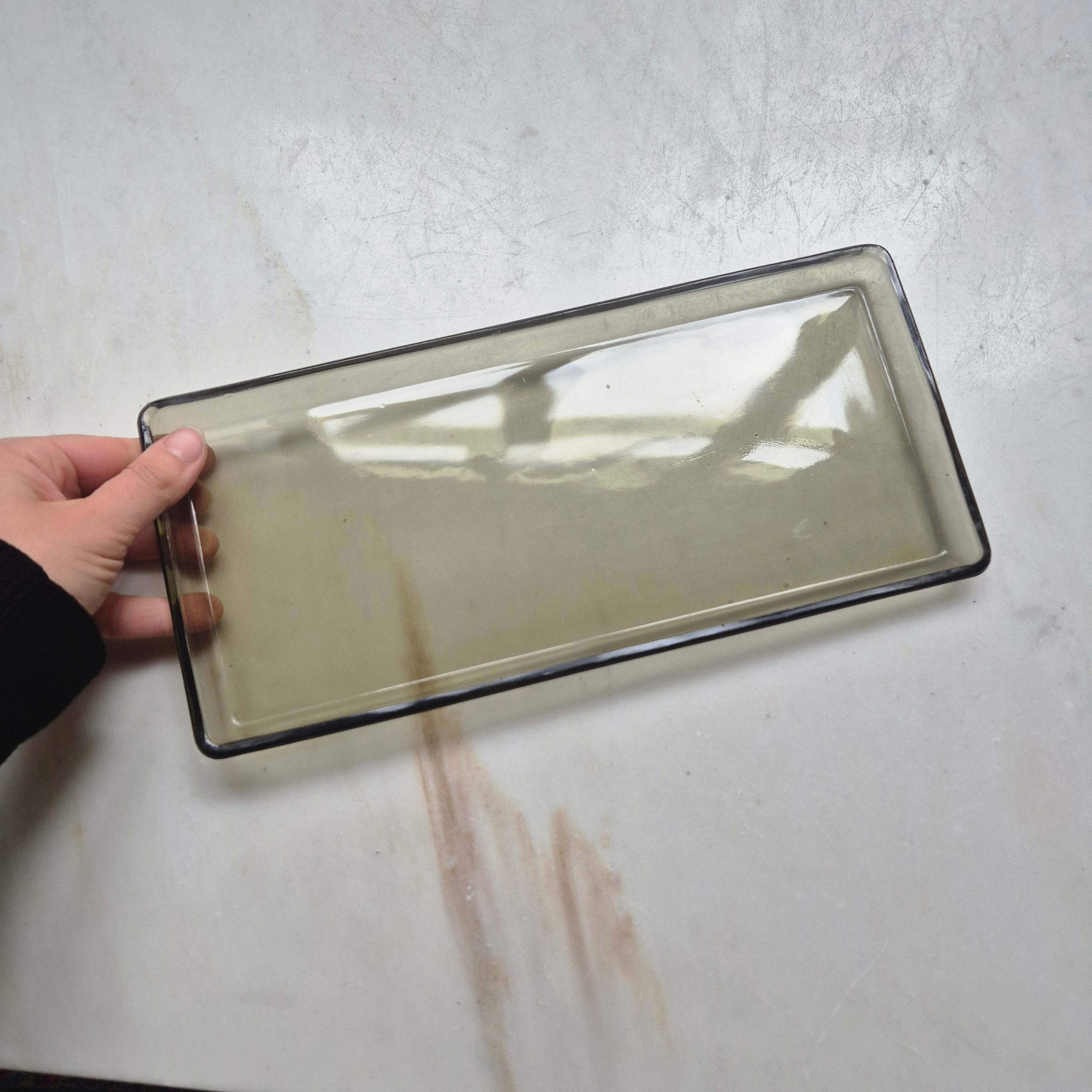 Vintage Glasschale - Schmuckschale - Ablage - Rauchglas - Glasplatte