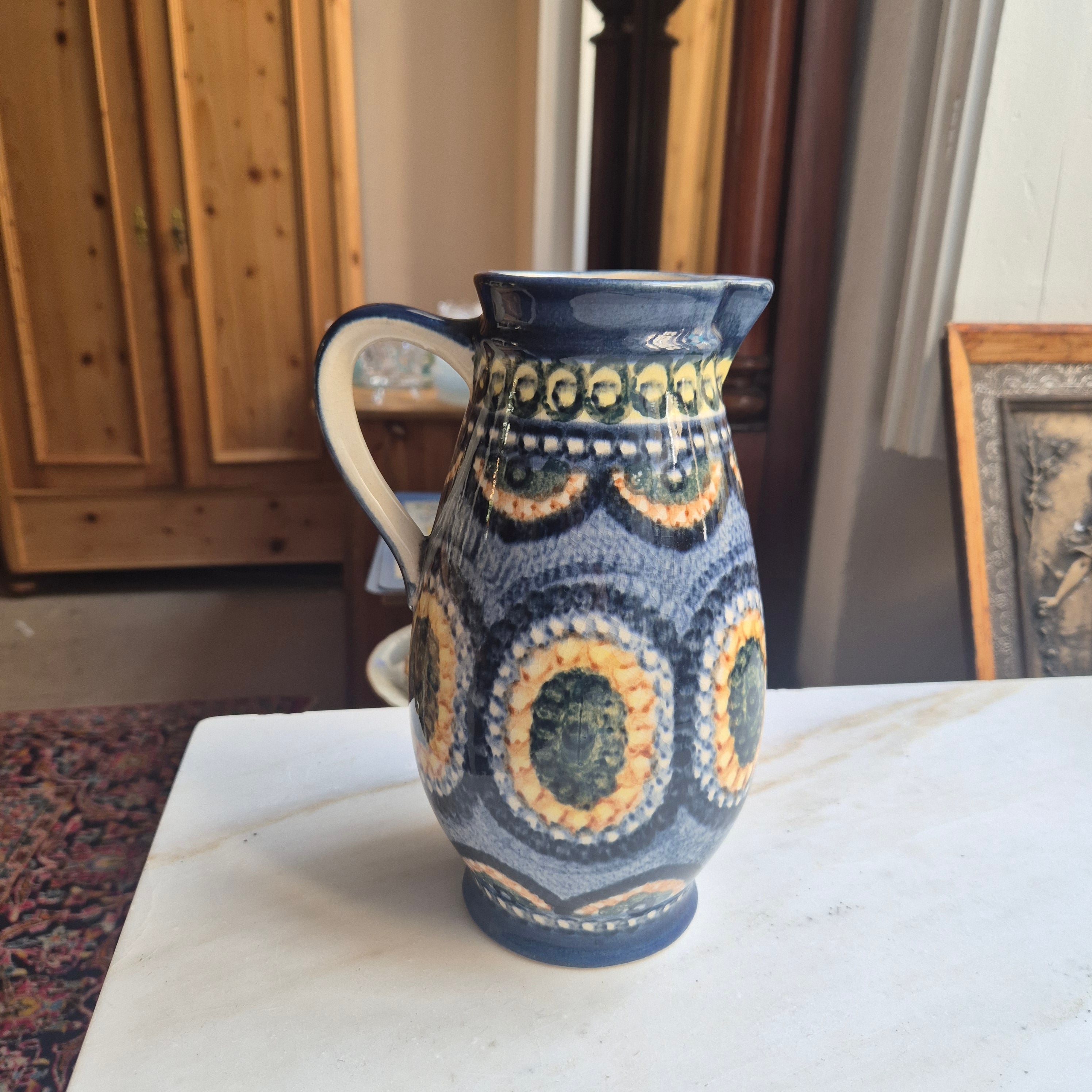 60er Jahre Midcentury Krug Vase blau mit Henkel alt