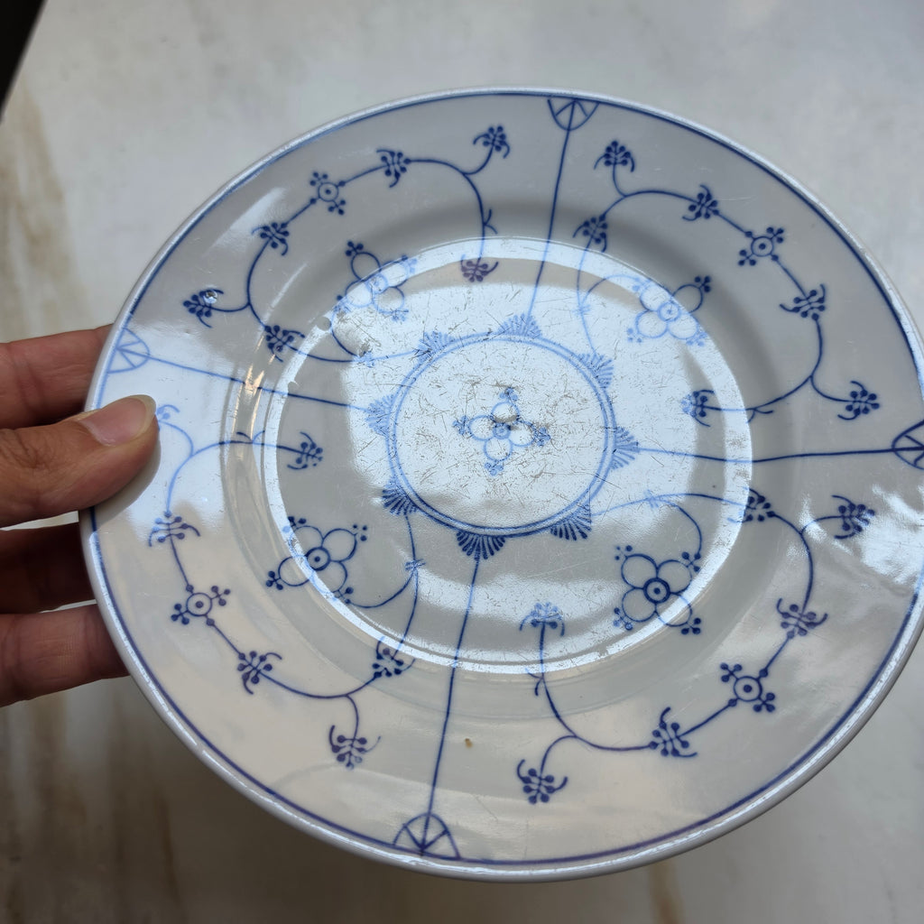 Klassischer Porzellanteller mit Strohmuster / Zwiebelmuster-Dekor – Blau-Weiß Fine China