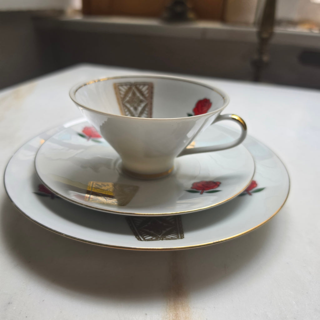Elegantes Vintage Mitterteich Bavaria Sammelgedeck – Rote Rosen & Golddekor