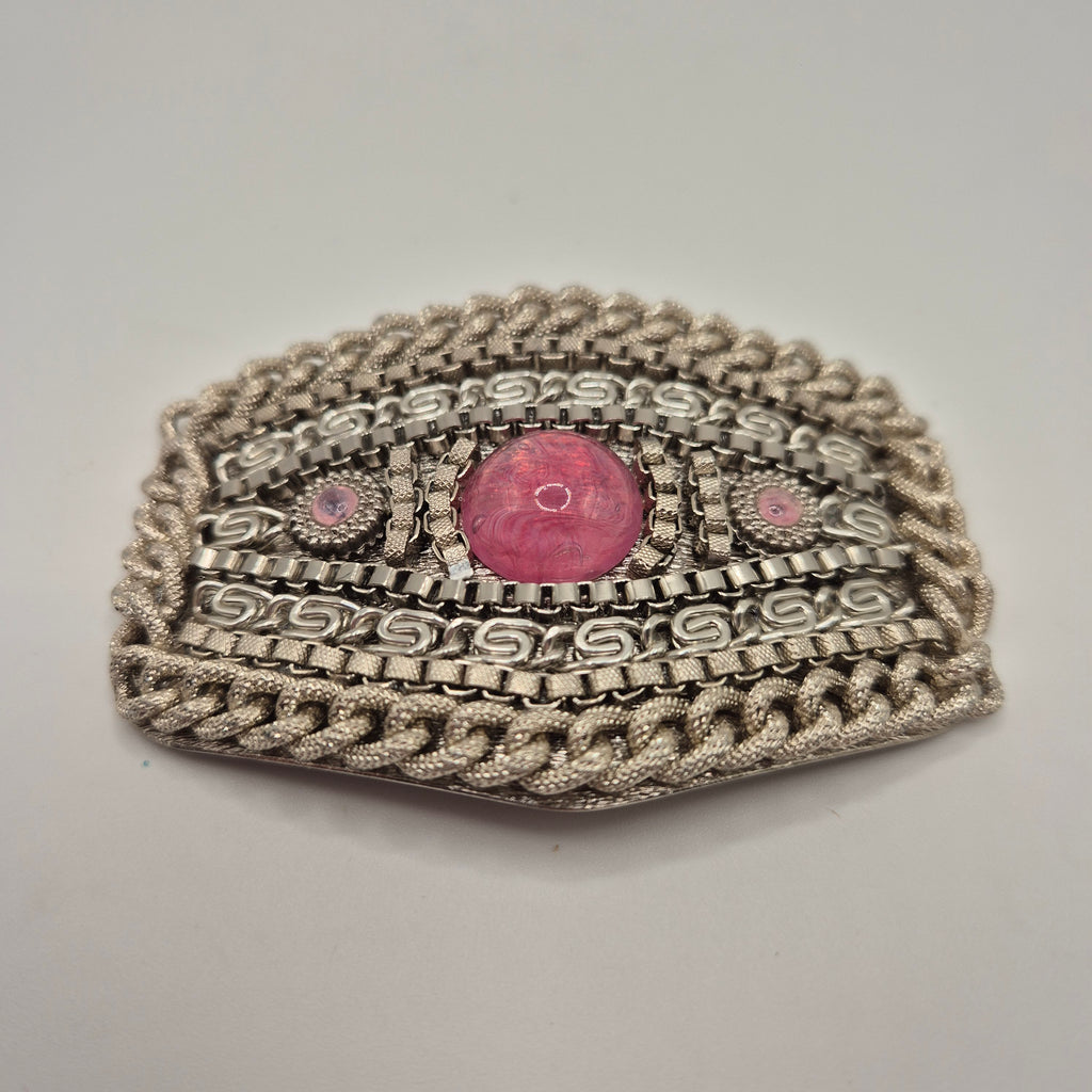 Vintage Gürtelschnalle Trachtenschnalle Taillengürtel 80er Handmade silber Lila rosa