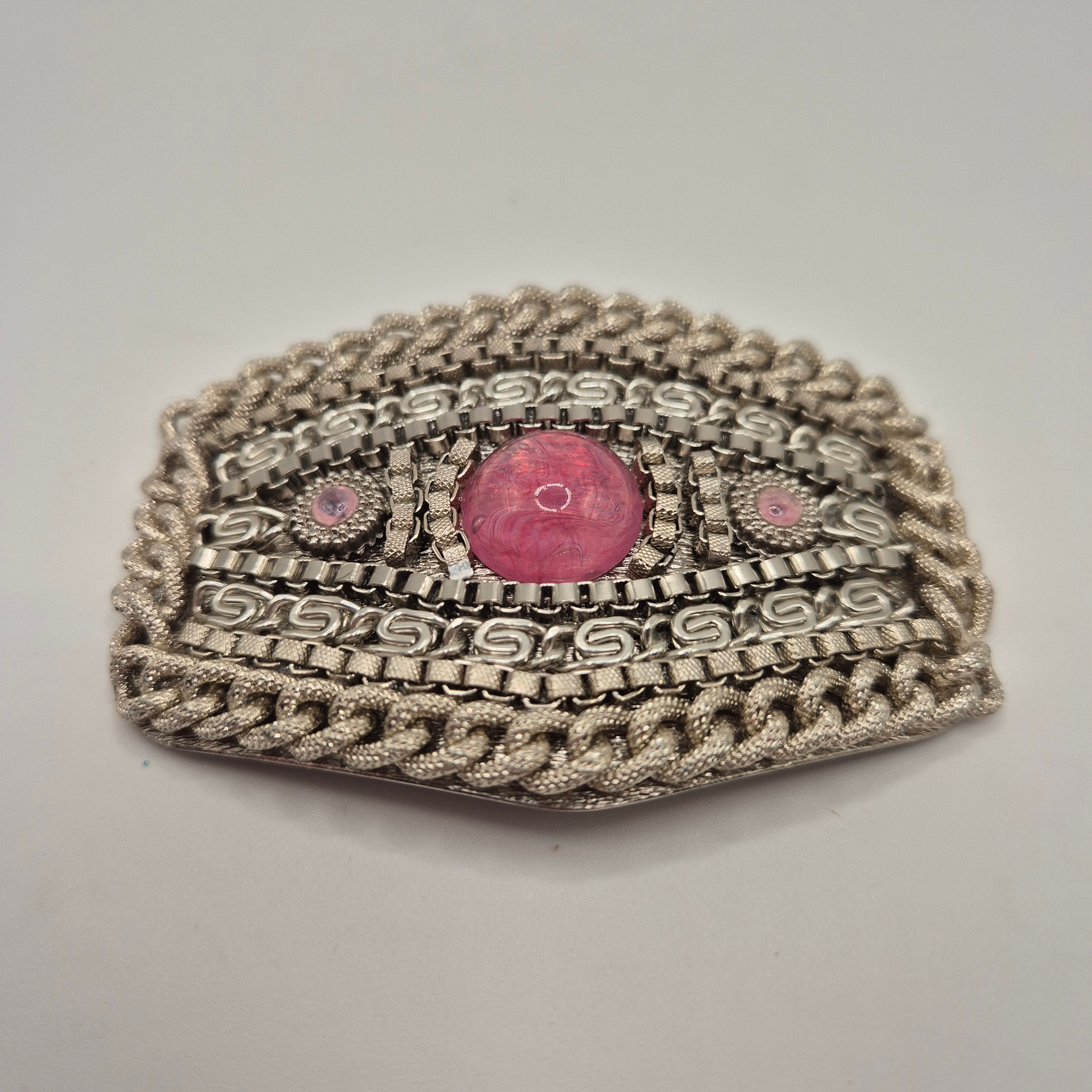 Vintage Gürtelschnalle Trachtenschnalle Taillengürtel 80er Handmade silber Lila rosa