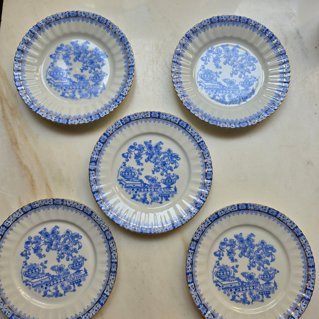 5x Antike Kuchenteller Echt Tuppack China Blau Tiefenfurt Blau Weiß & Rosslau