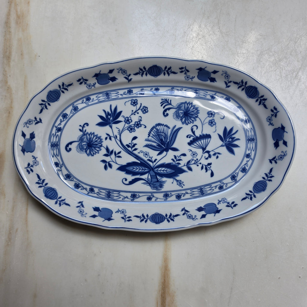 Wellco Design Porzellan Zwiebelmuster Servierplatte Teller blau weiß