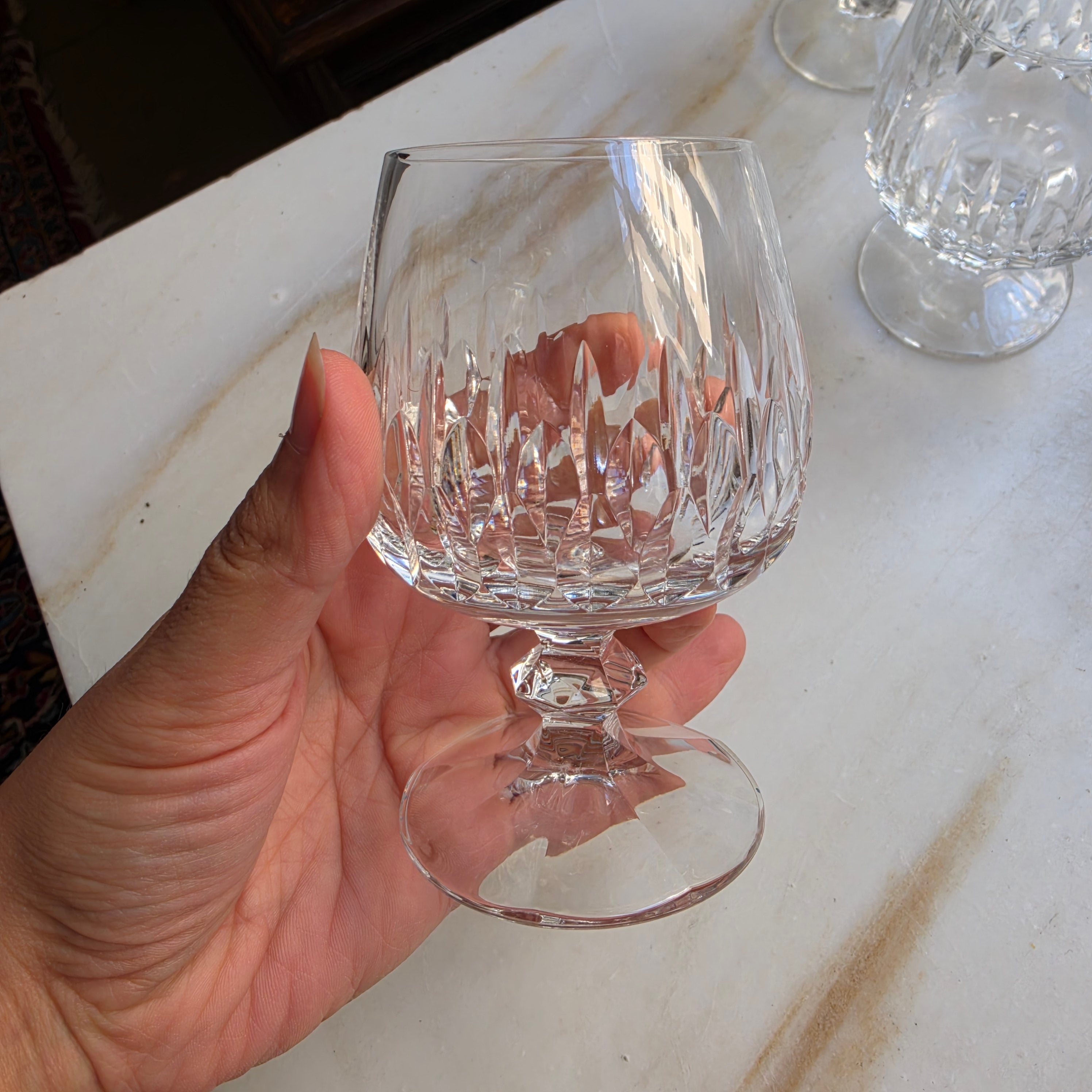 6x Vintage Kristall Cognacschwenker – Eleganter Olivenschliff & Facettenstiel