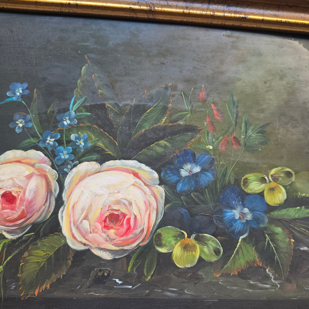 Vintage Ölgemälde Floral Stillleben mit vergoldetem Holzrahmen