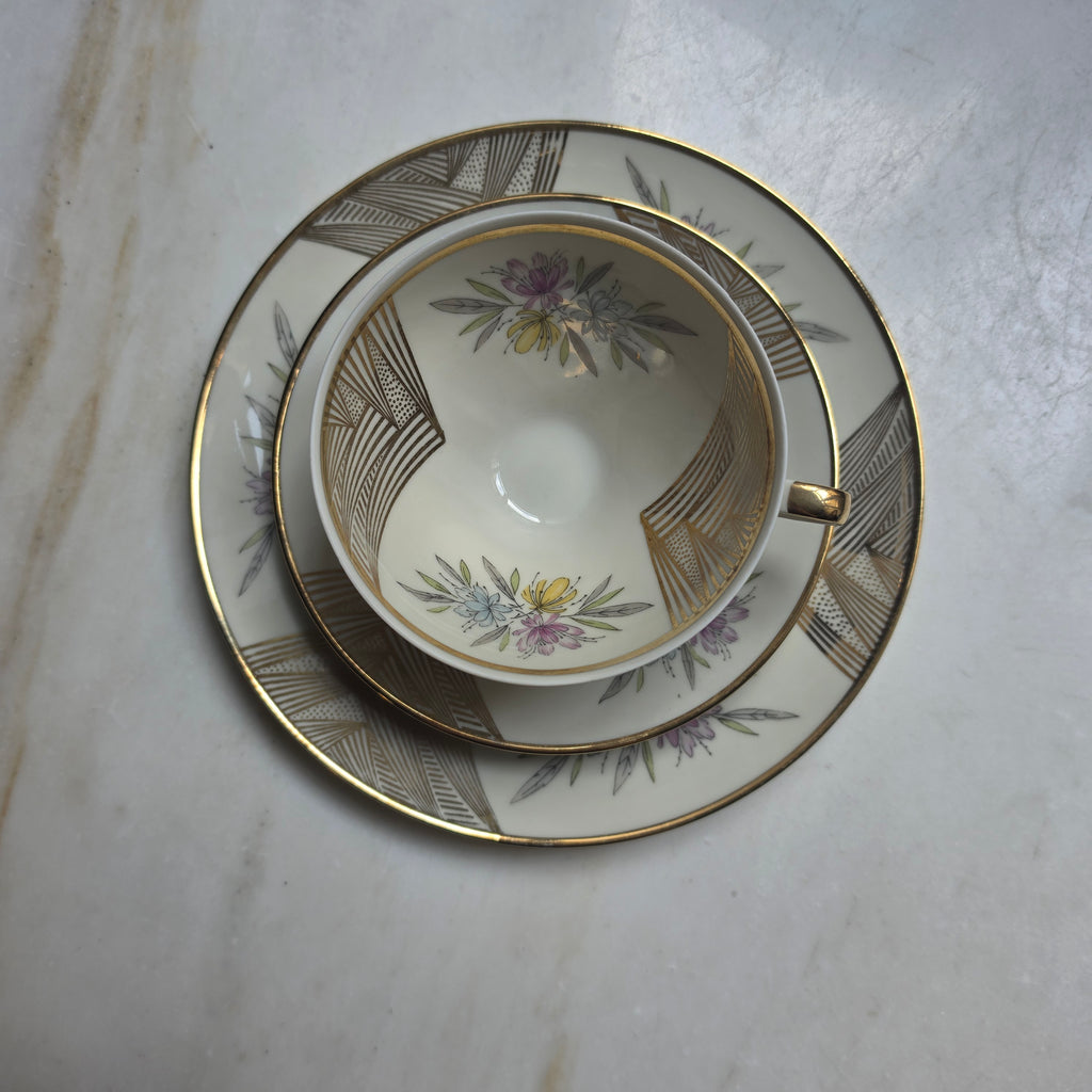 Vintage Winterling Marktleuthen Bavaria Sammeltasse (3-teilig) | Mid-Century Porzellan Gedeck mit Golddekor & Blütendesign
