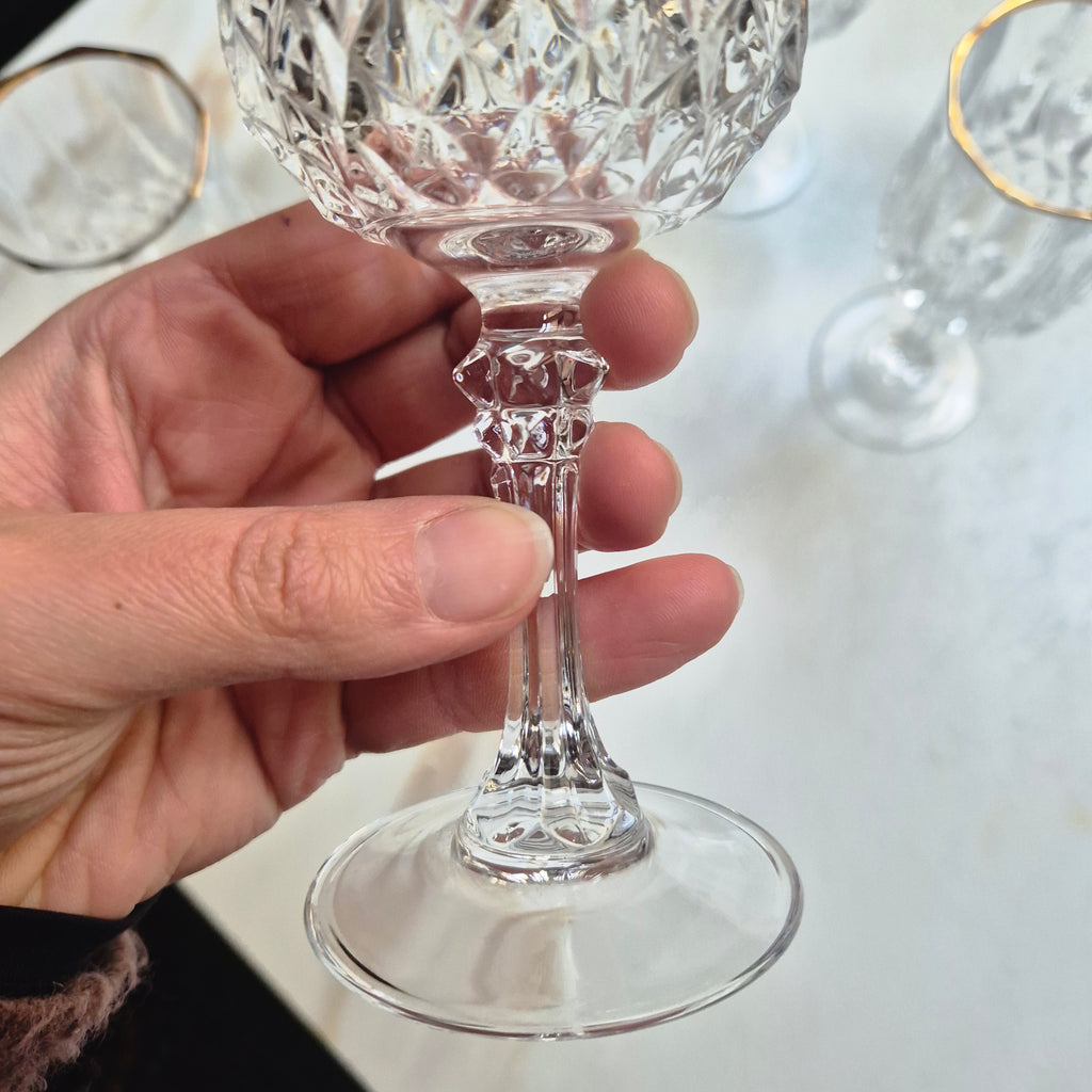 6x Vintage Bleikristall Weingläser mit Goldrand