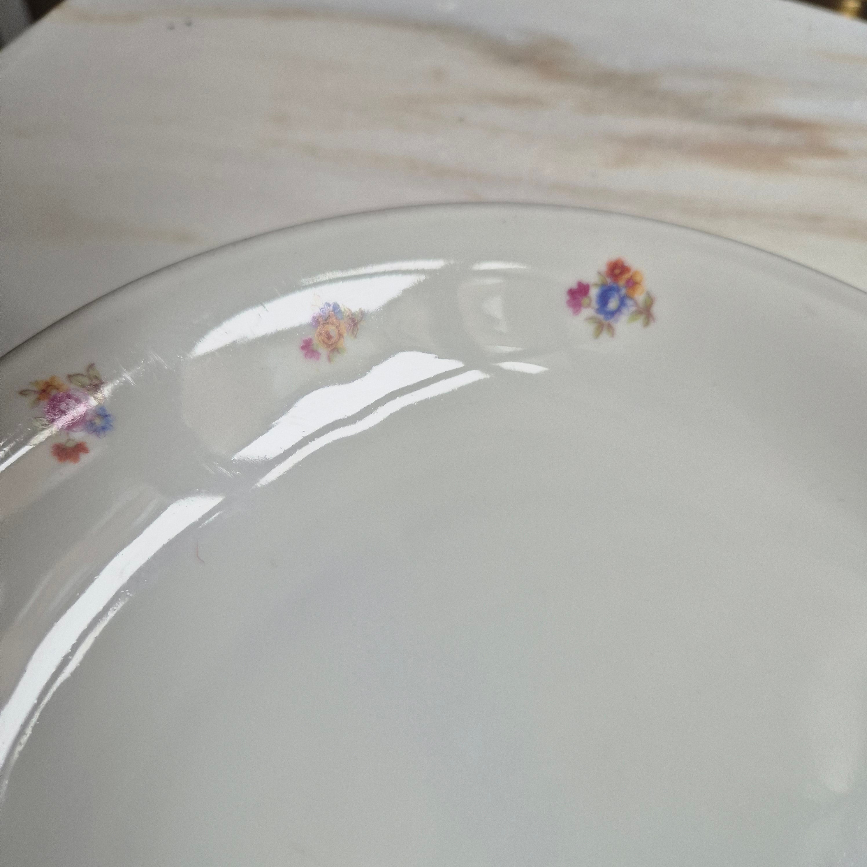 Antike Porzellanplatte Teller Blumendekor weiß Goldrand Koenigszelt Made in Poland