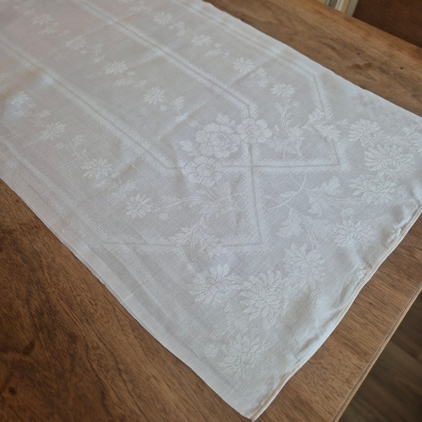 Antikes Jugendstil Küchen-&Geschirrtuch Damast weiß Baumwolle 50x112cm
