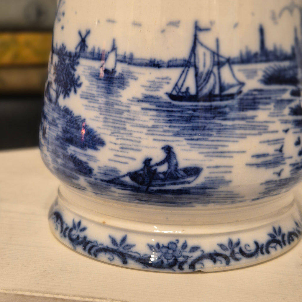 Antike H.H & Cie Delft Vorratsdose ohne Deckel blau weiß 120Jahre alt Kochlöffelhalter Aufschrift "Bohnen"