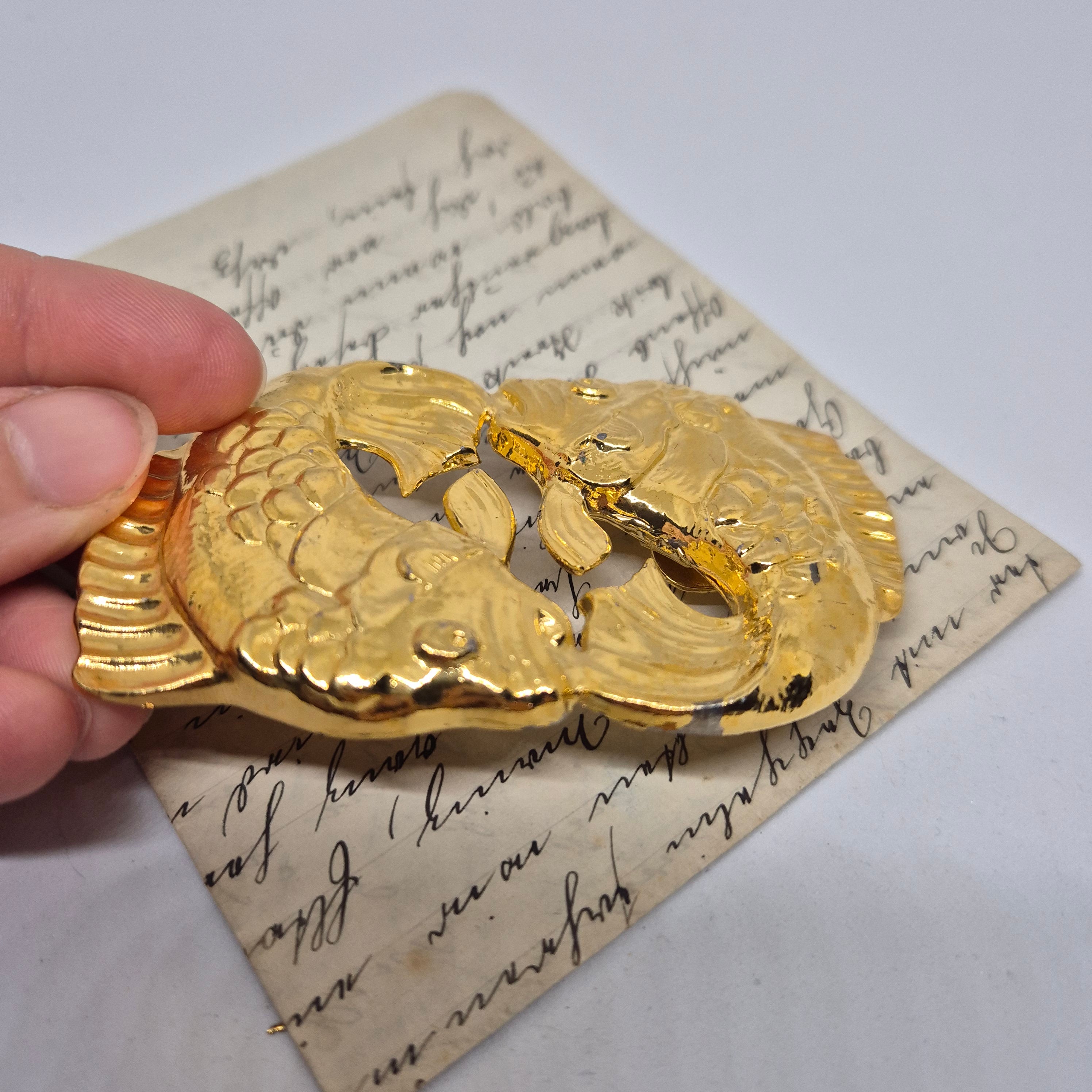 Vintage Gürtelschnalle Trachtenschnalle Taillengürtel aus den 80ern-Handmade aus Berlin gold Fische Horoskop Sternbild