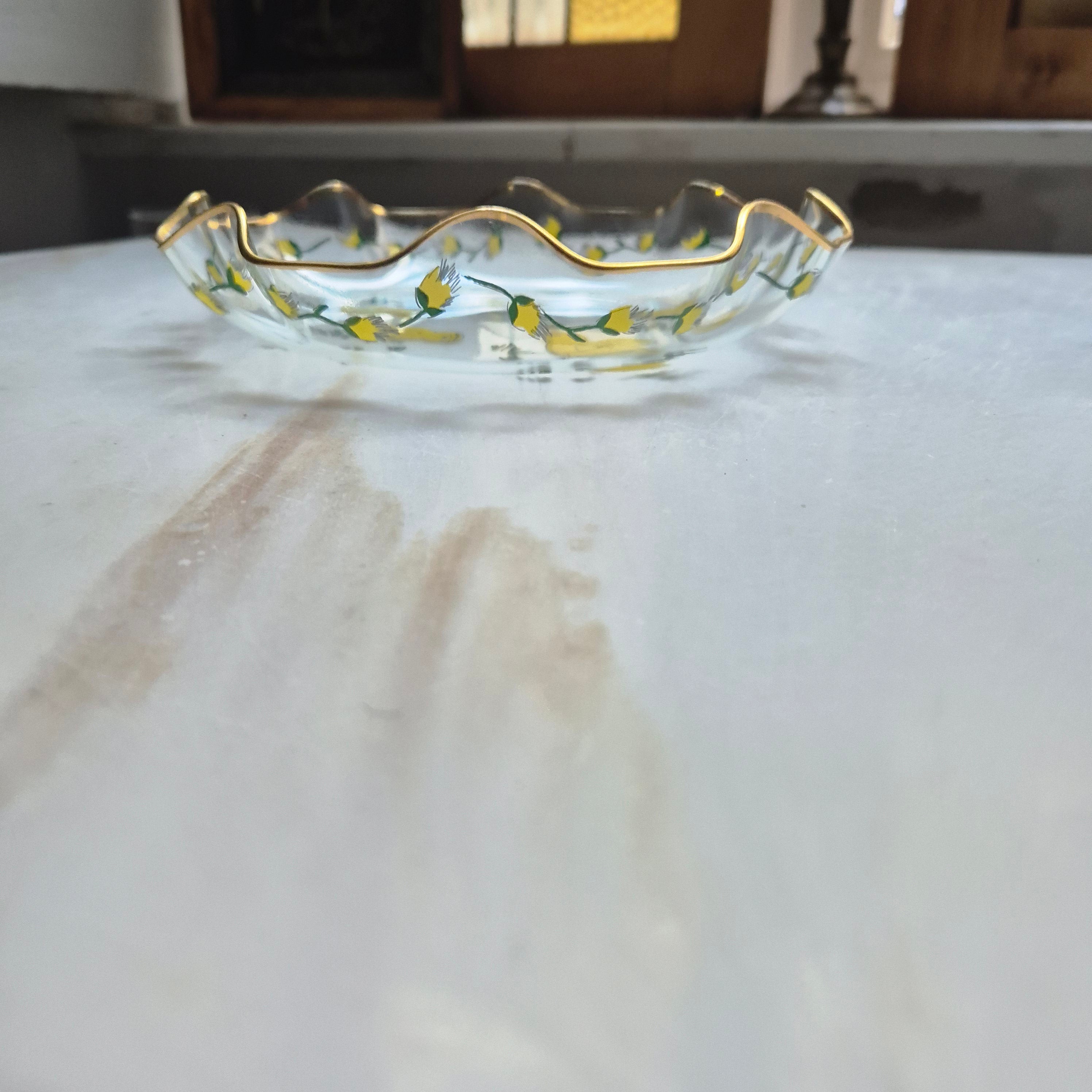 Vintage Küken Servierteller Ostern Glockenrand Gewellter Rand Glas