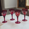 4x Vintage Weingläser Weinrot geschliffen Blumenmuster