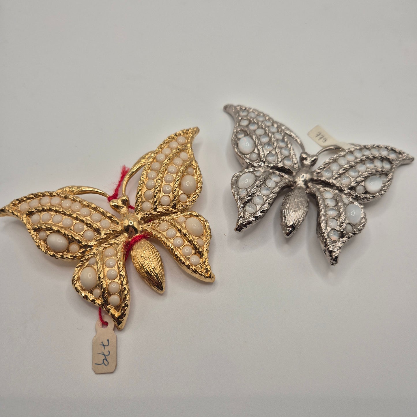 Vintage Gürtelschnalle Schmetterling mit Cabochons ( Punze 41) Silber oder Goldfarben