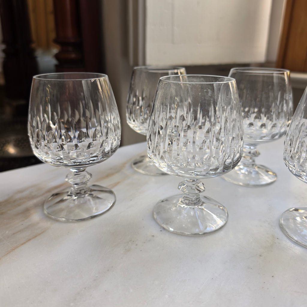6x Vintage Kristall Cognacschwenker – Eleganter Olivenschliff & Facettenstiel