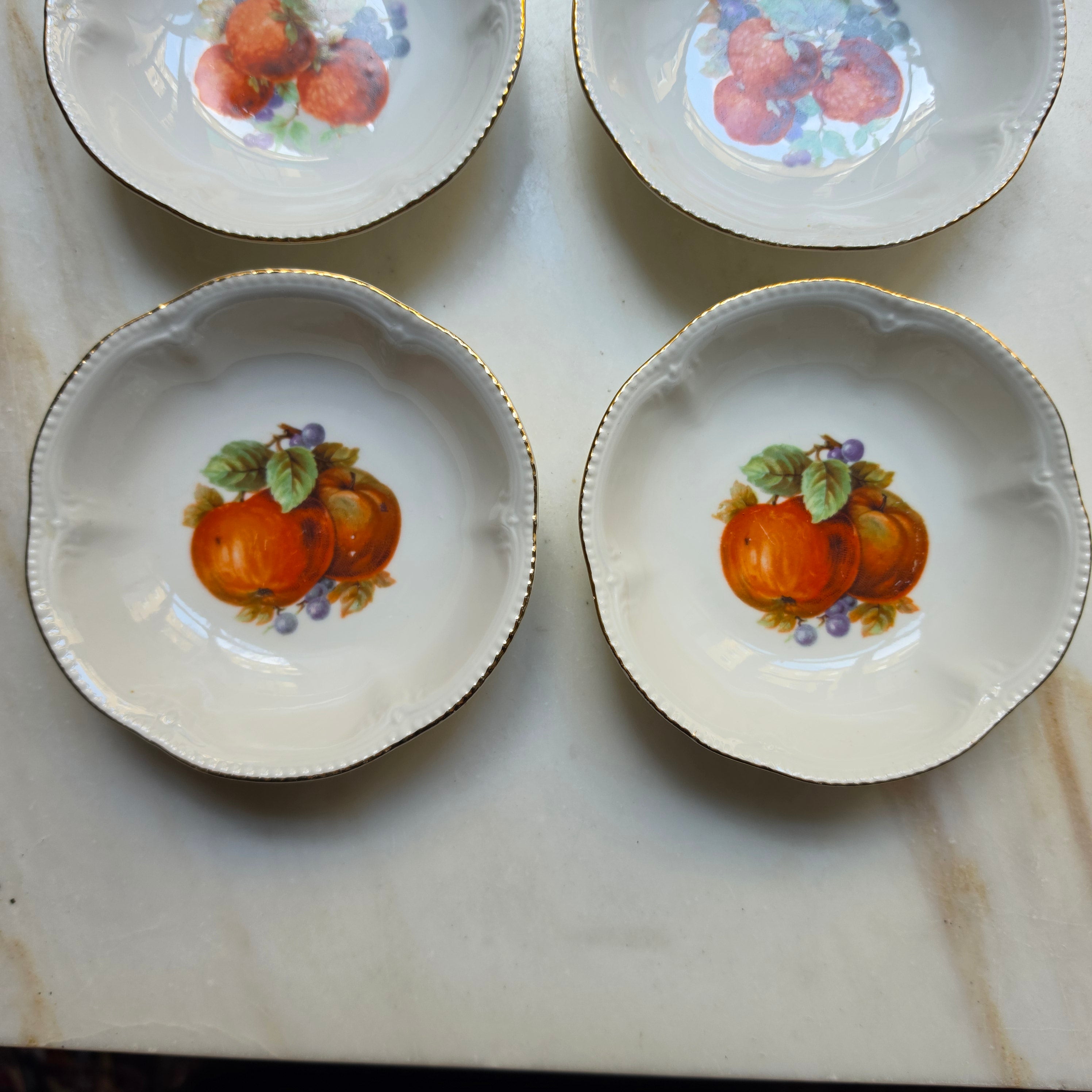 6x Antike Porzellan Schälchen - Obstmotiv - Tellerchen