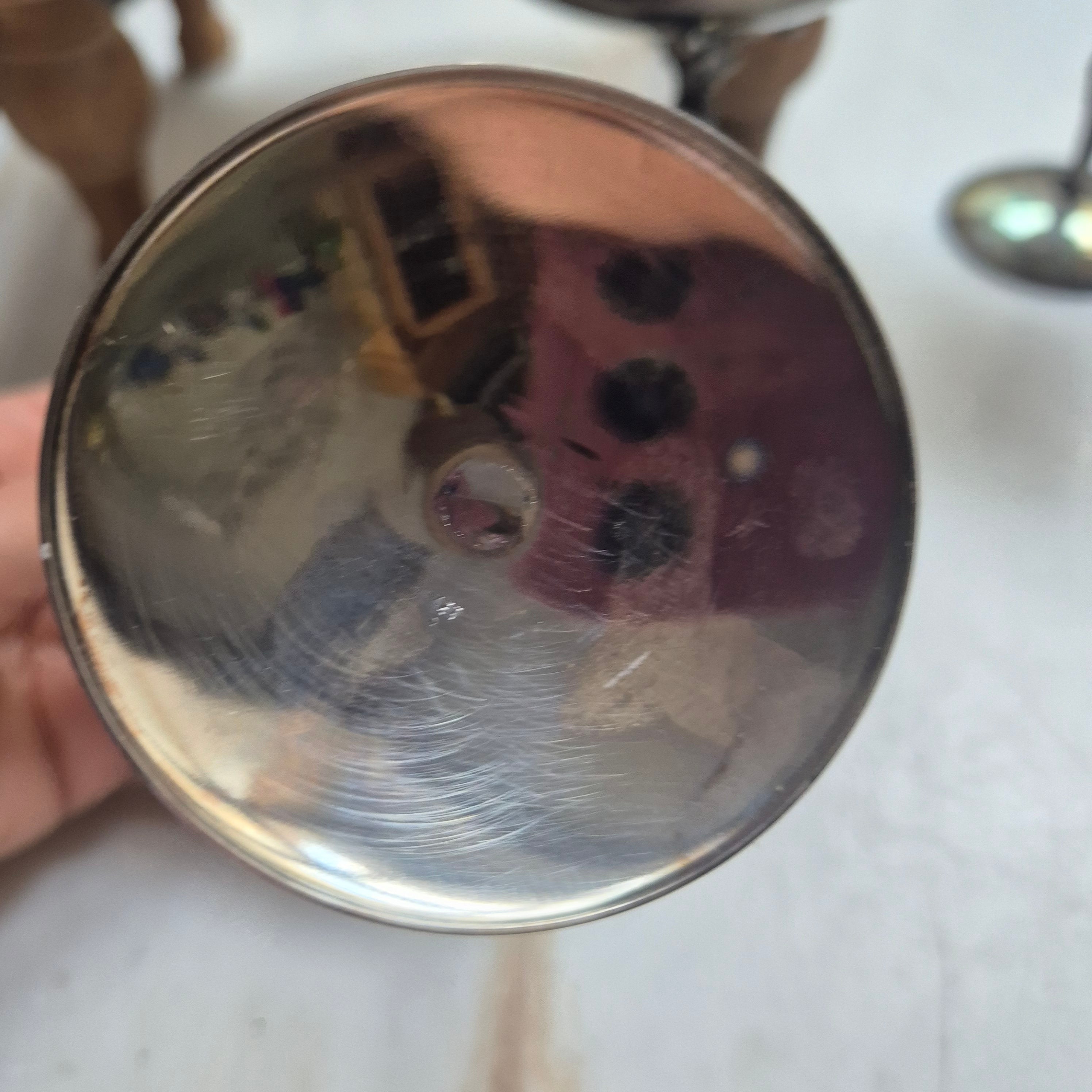 6x Dekorative Jugendstil Champagner Metallkelche versilbert - zum aufpolieren! "Eva mit Apfelbaum"