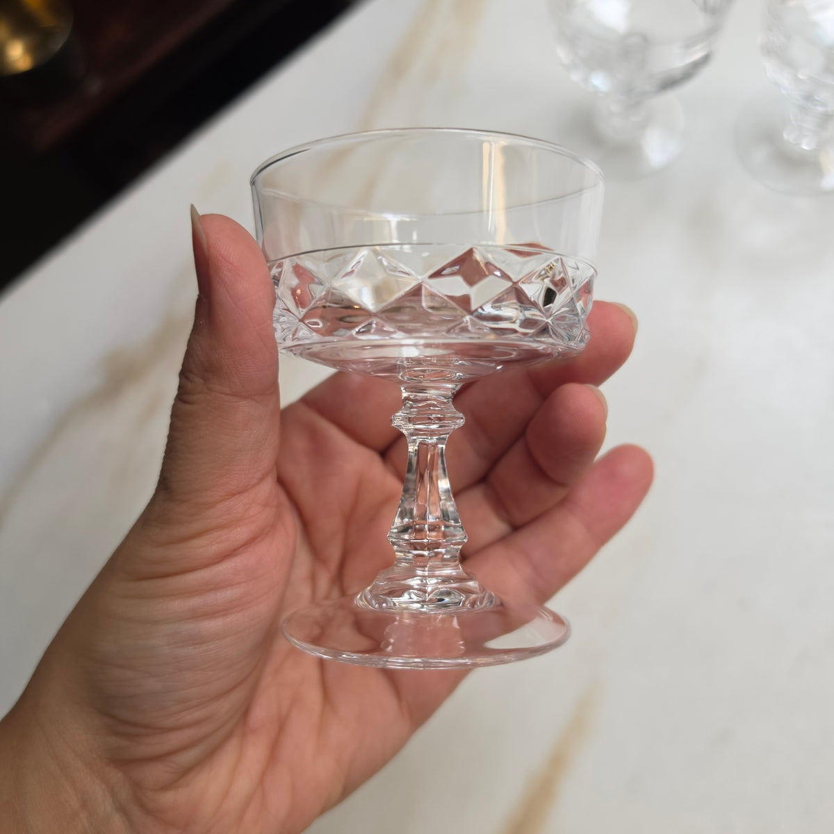 4er-Set Vintage Kristall-Likörgläser - Aperitifgläser mit Diamantschliff & Sechskant-Stiel