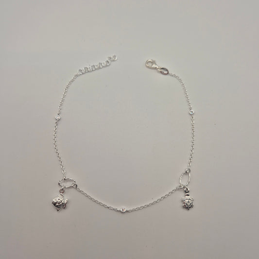 Zartes Fußkettchen Silber 925 Schildkröte & Fisch