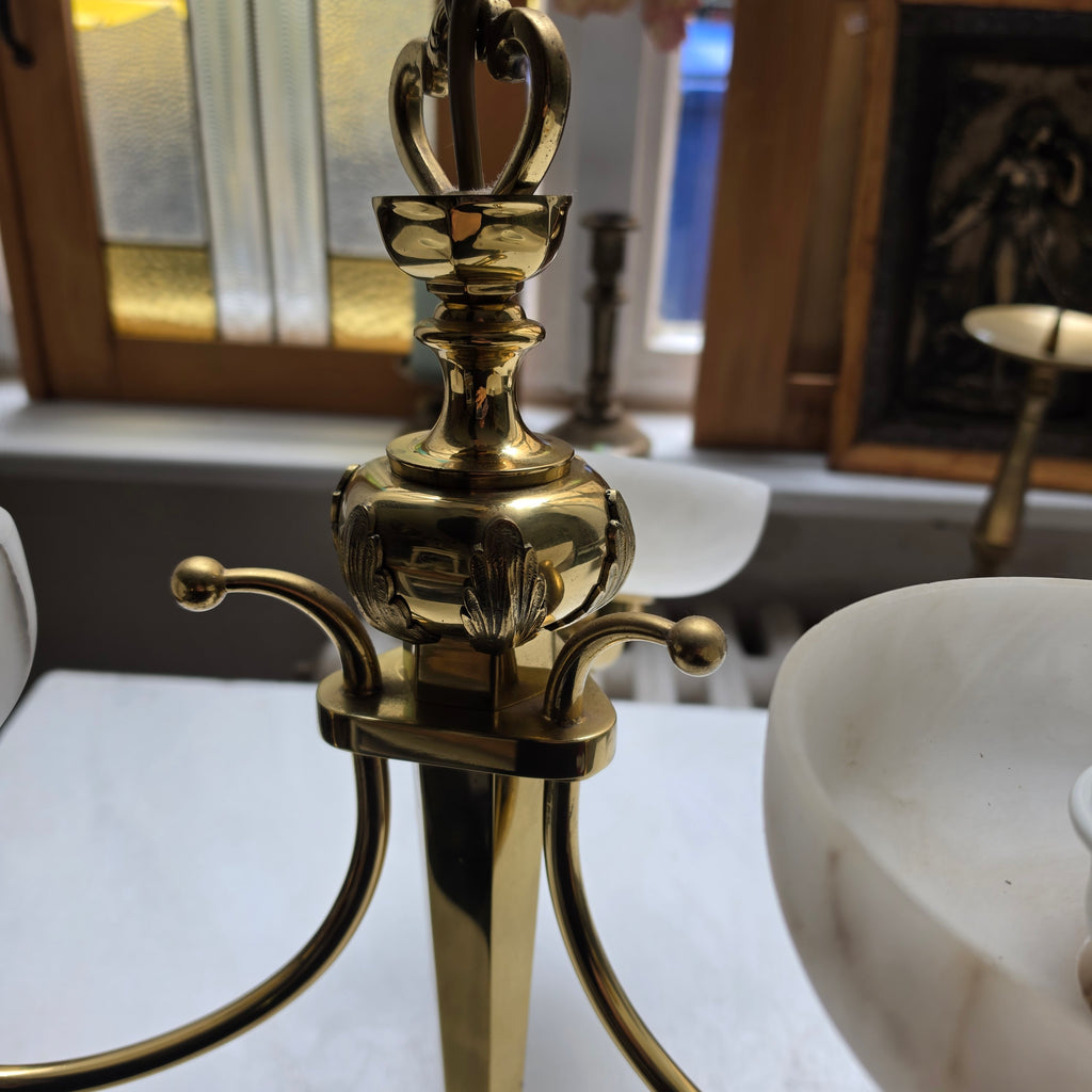 Art Jugendstil Deckenlampe - 3-armig mit Marmoroptik Glasschalen und Messing