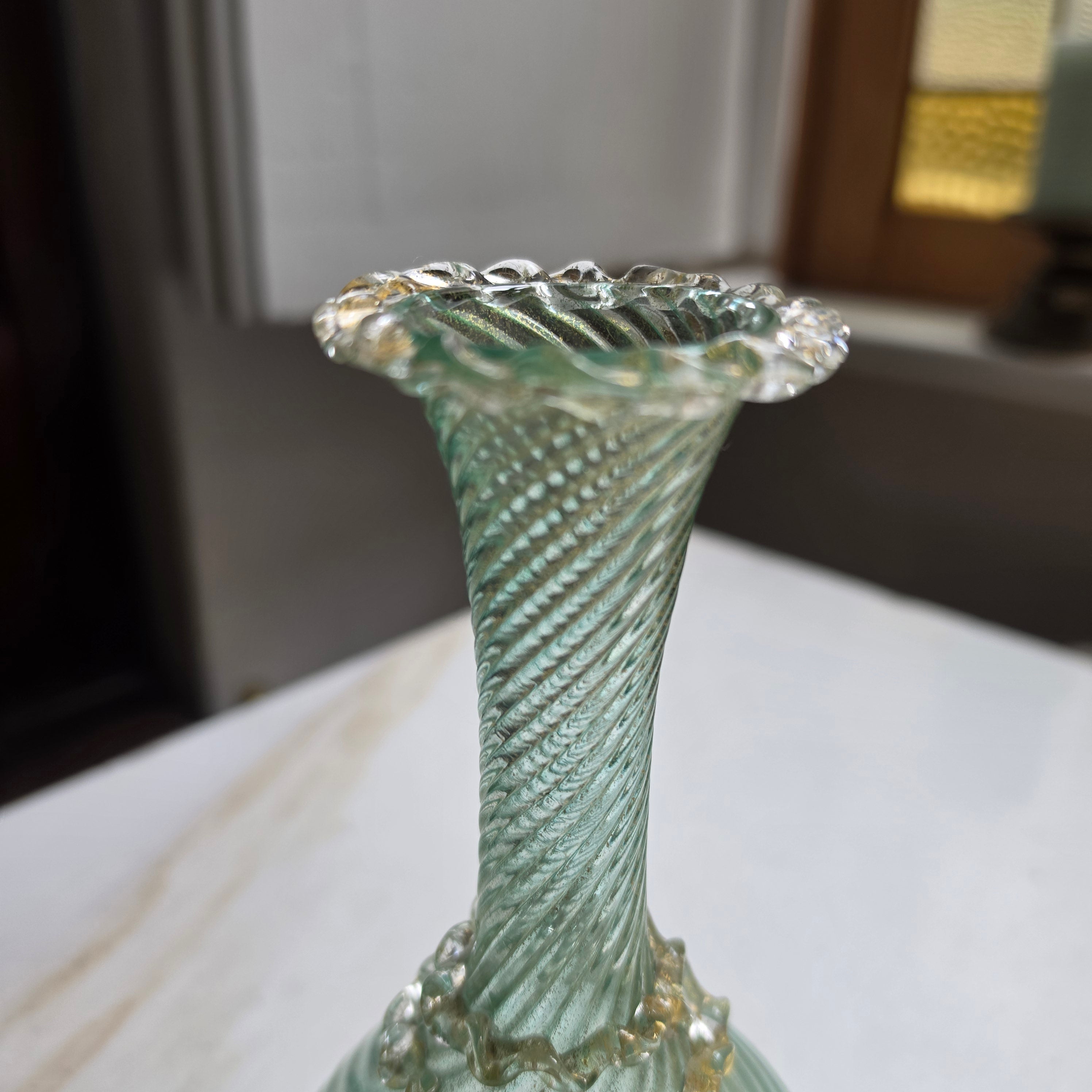 Antike Murano Glasvase mit Blattgold – Handgeblasen, Italien ca. 1960