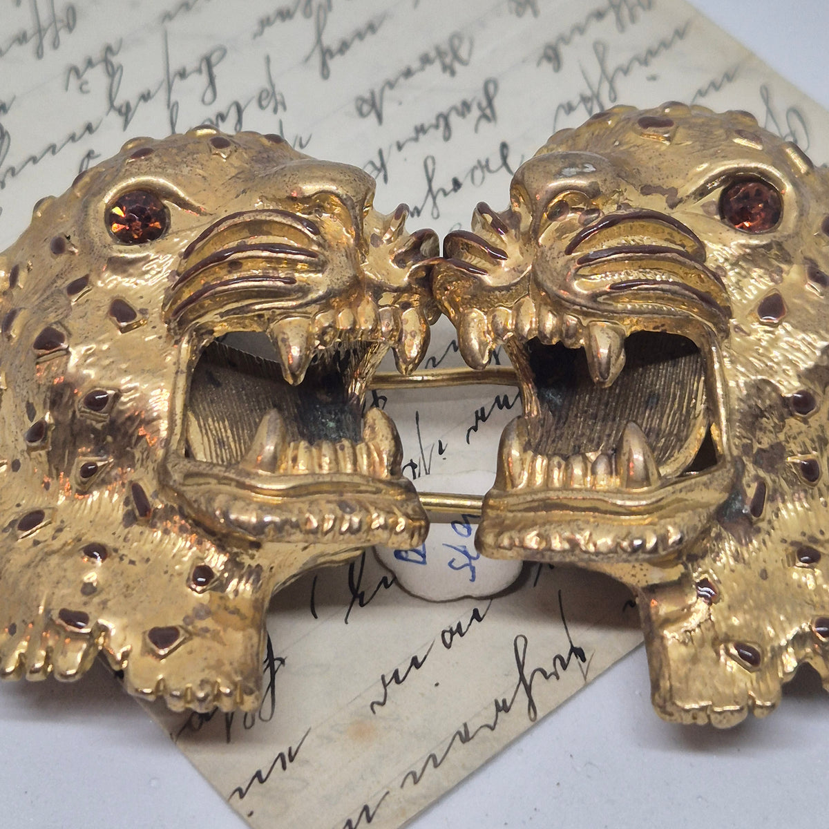 Große Vintage Gürtelschnalle 2-Teilig Trachtenschnalle Taillengürtel aus den 80ern-Handmade aus Berlin gold braun Gepard Leoparden Kopf