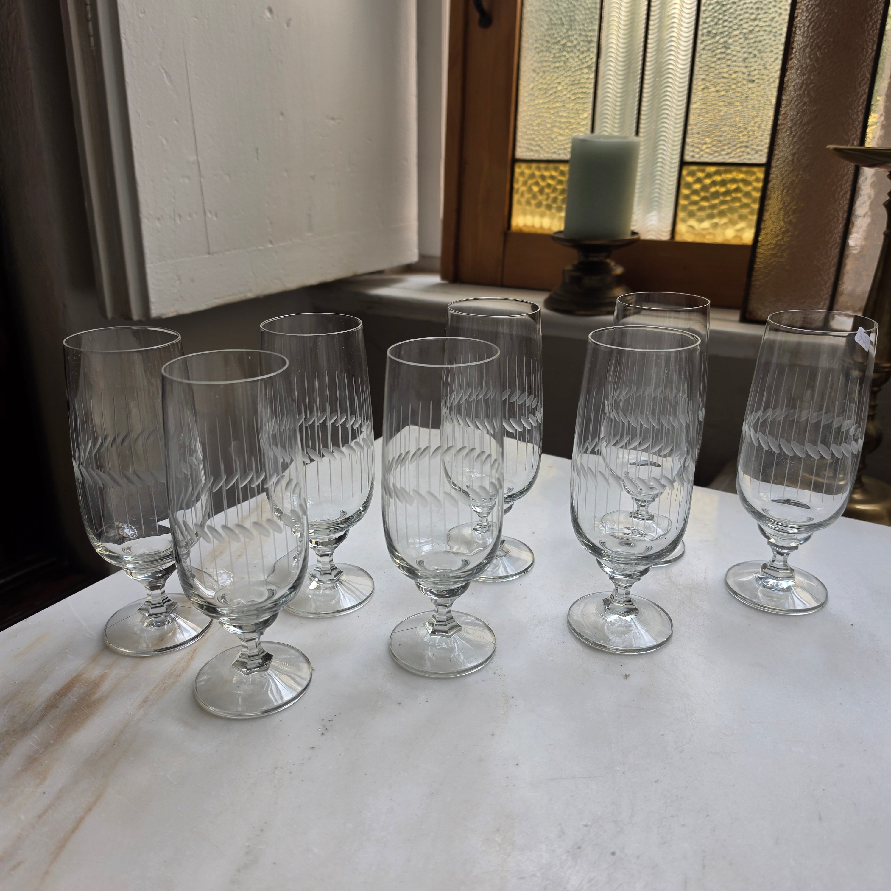 8x Vintage-Gläser mit elegantem Schliffmuster – Perfekt für Longdrinks, Wasser & Party's