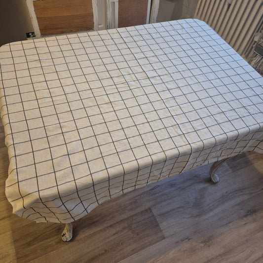 Vintage Tischdecke Kariert Baumewolle/Jute 135x130cm
