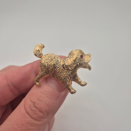 Goldige Vintage Hundebrosche – Verspielter Dackel/Welpe mit funkelndem Auge