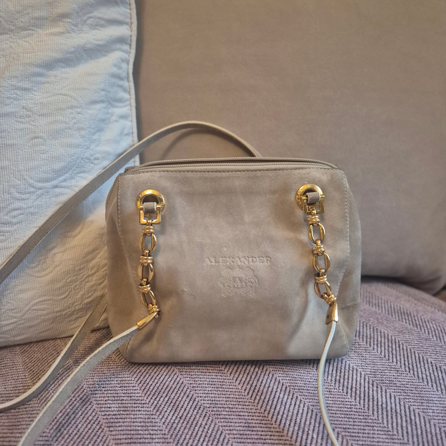Edle 90er Jahre Alexander NICOLETTE Vintage Tasche | Grau Gold | Wappen-Logo