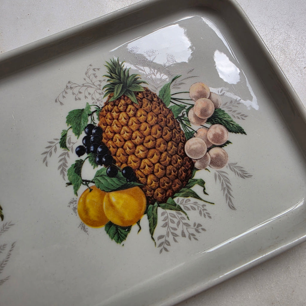 Vintage Serviertablett mit botanischem Früchte-Motiv – Keramik, rechteckig