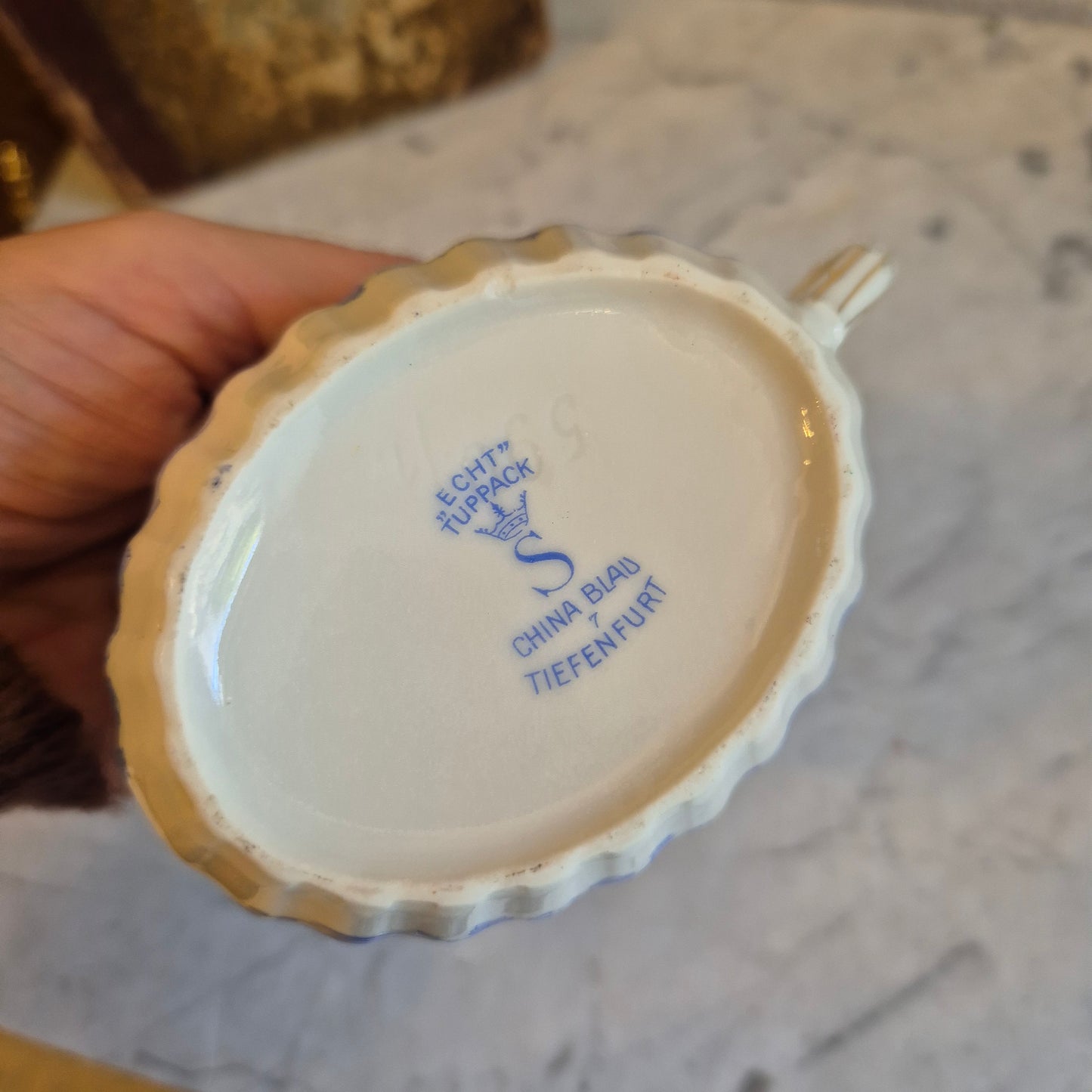 Antikes Porzellan Milchkännchen Echt Tuppack China Blau Tiefenfurt Blau Weiß