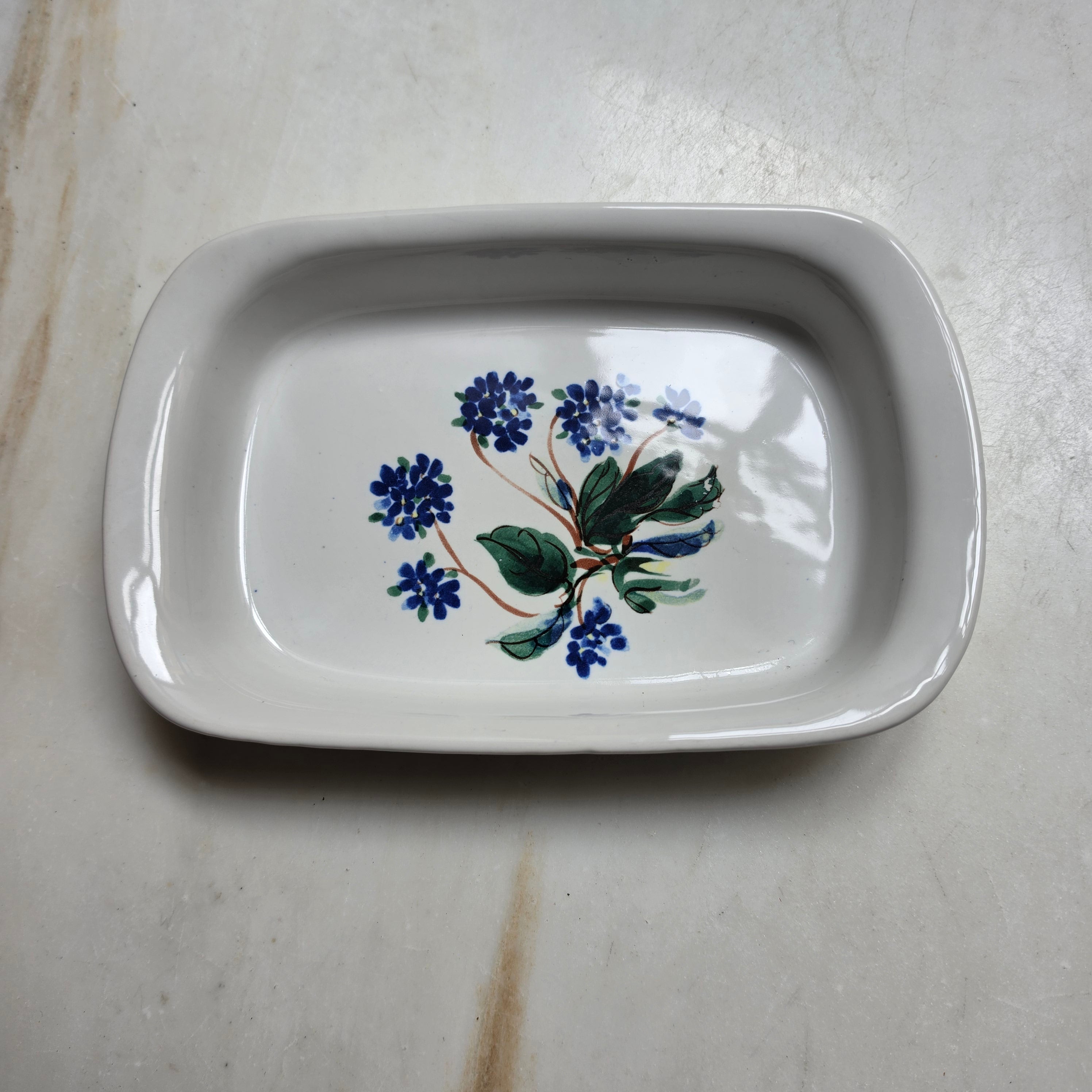 Vintage Keramik Schale - Handbemalt - Servierschale „Blaue Hortensie“