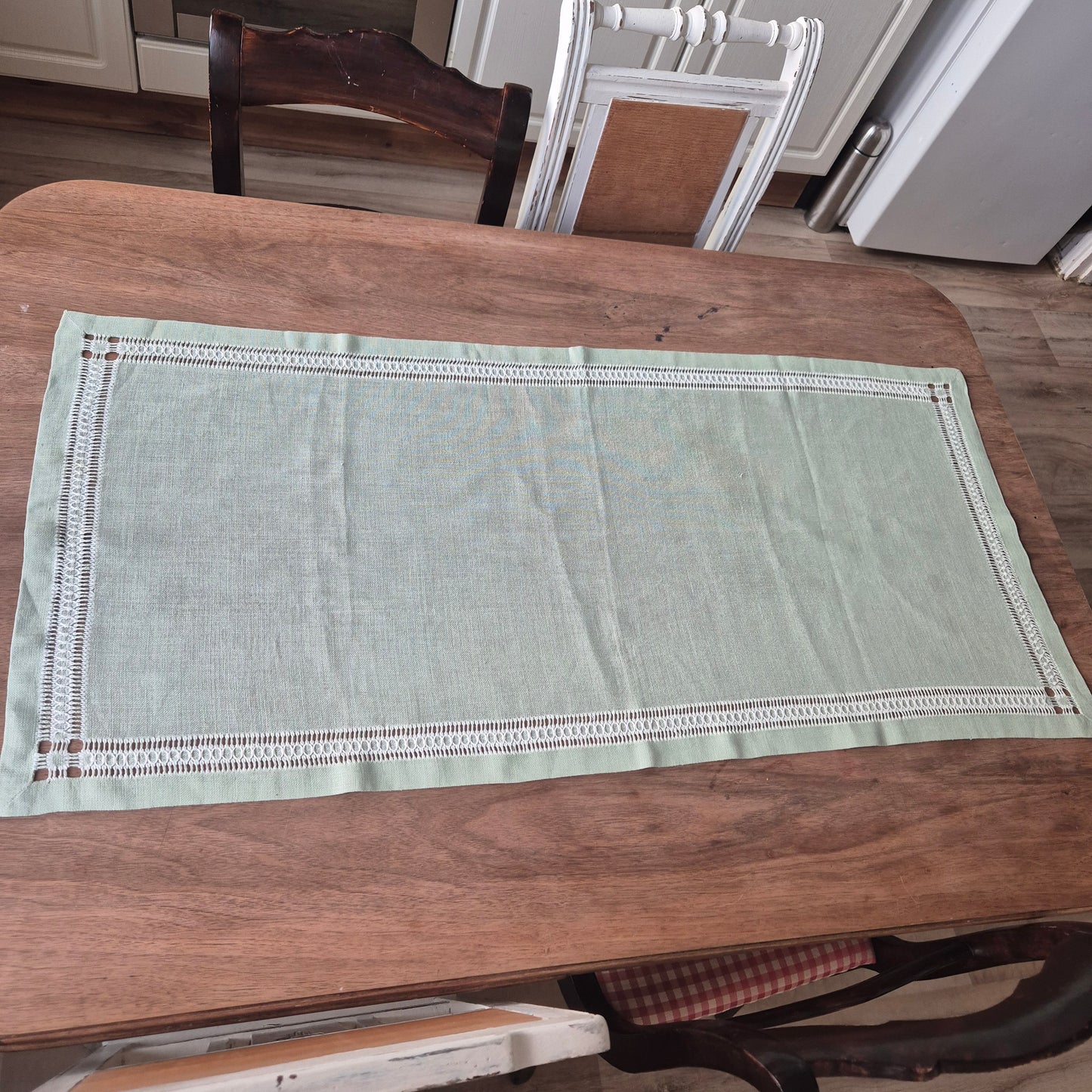 Antike Handgemachte Baumwolle Tischläufer Mintgrün 50x105cm