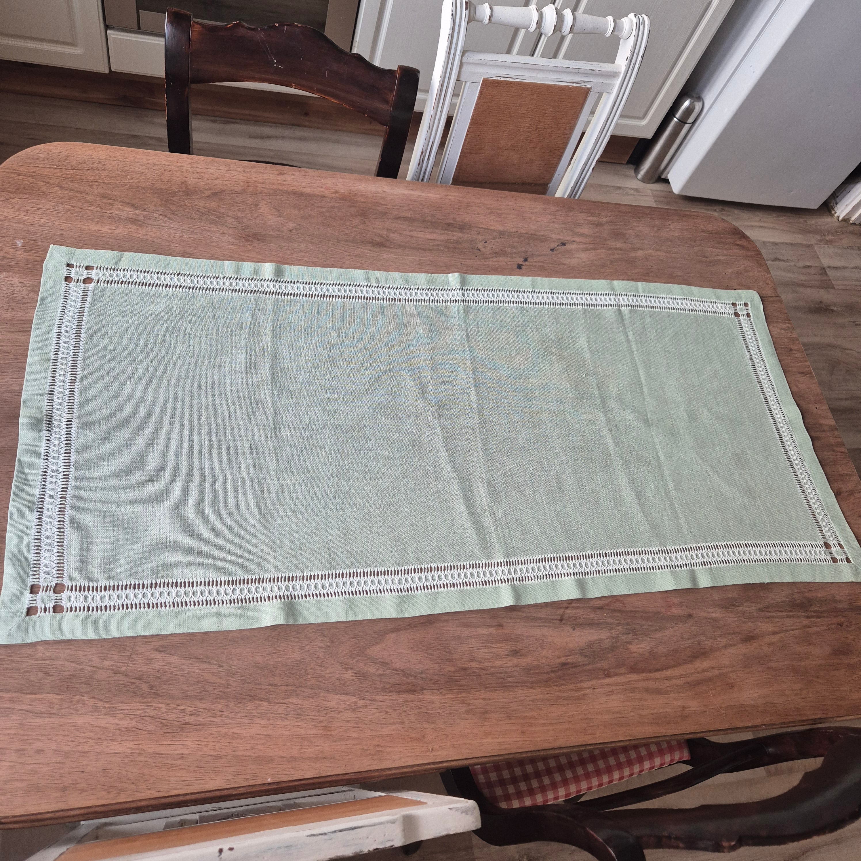 Antike Handgemachte Baumwolle Tischläufer Mintgrün 50x105cm
