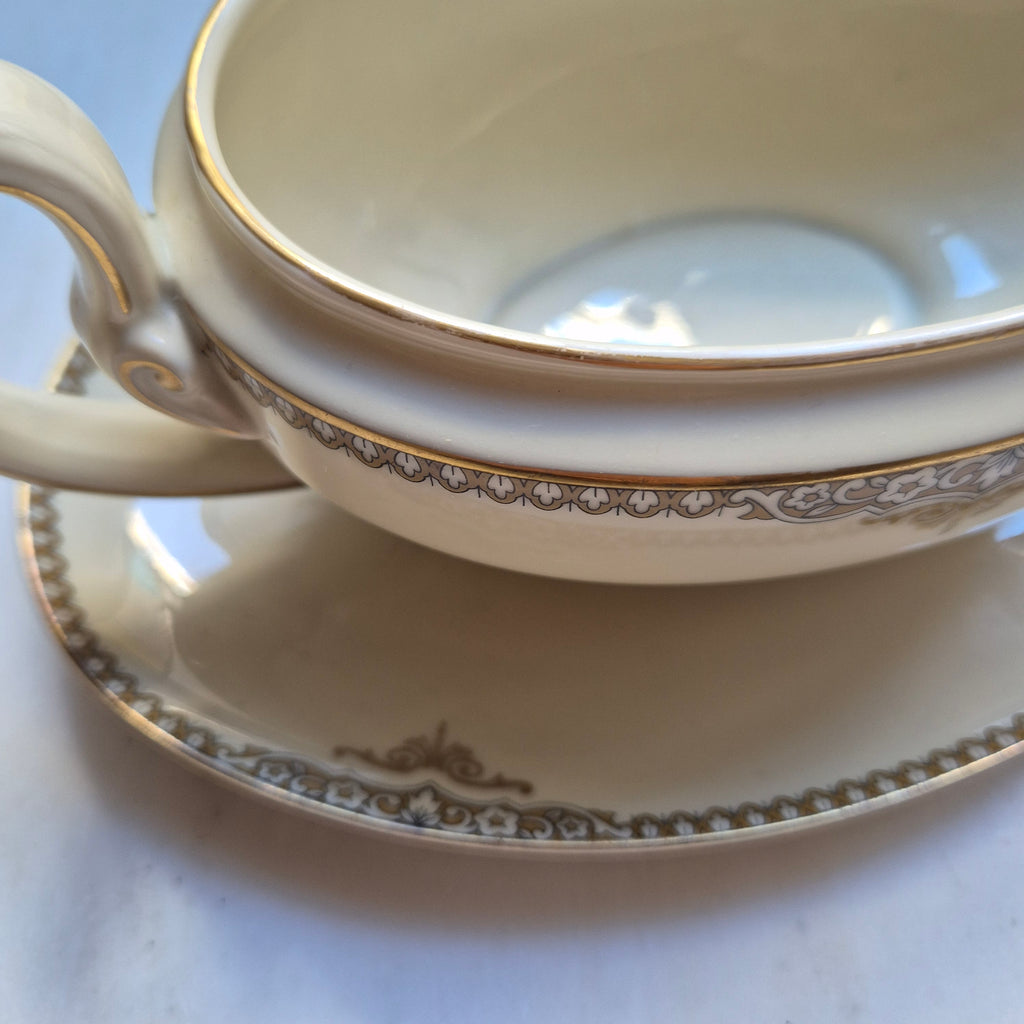 Antike Saucen Sauciere Schüssel Elfenbein Porzellan Goldrand Heinrich H&Co. Selb