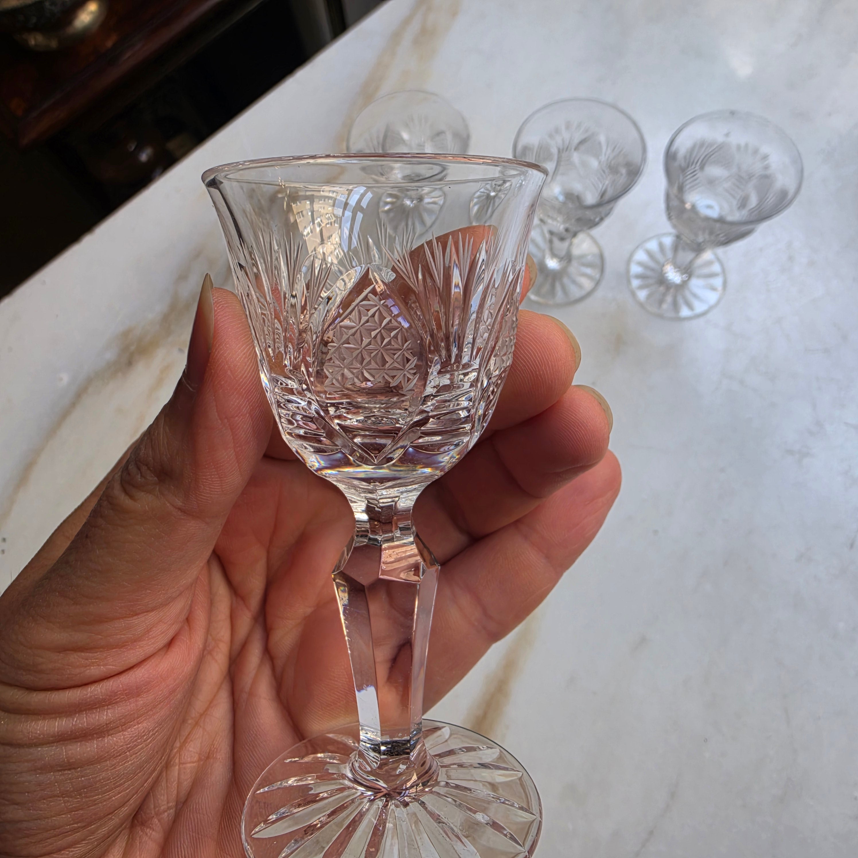 4x Vintage Kristall Schnaps Likör Wein Gläser Mid-Century Cocktail Bar klein