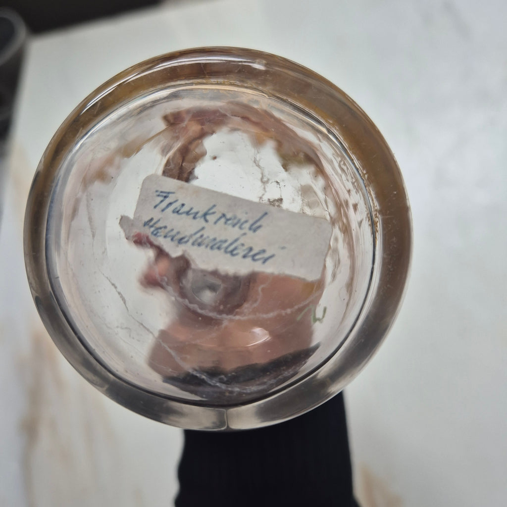 Antike Jugendstil Karaffe Glas Emaillemalerei aus Frankreich Hahnmotiv