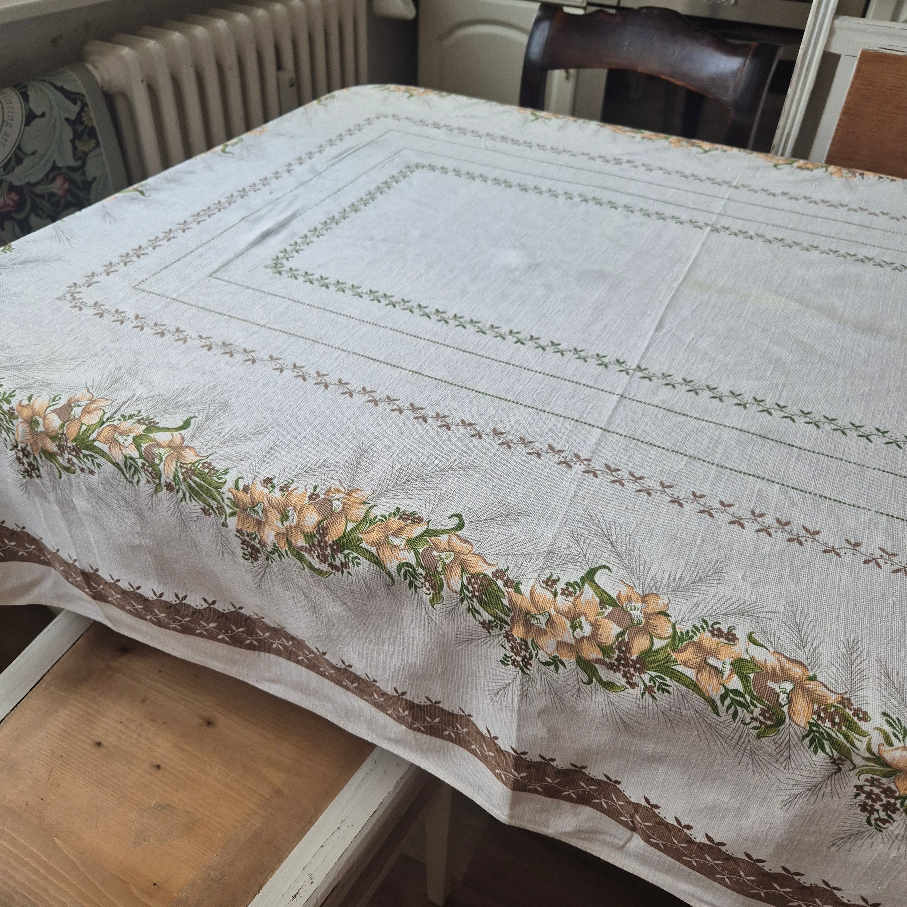 Vintage Leinen Tischdecke gemustert 125x160cm