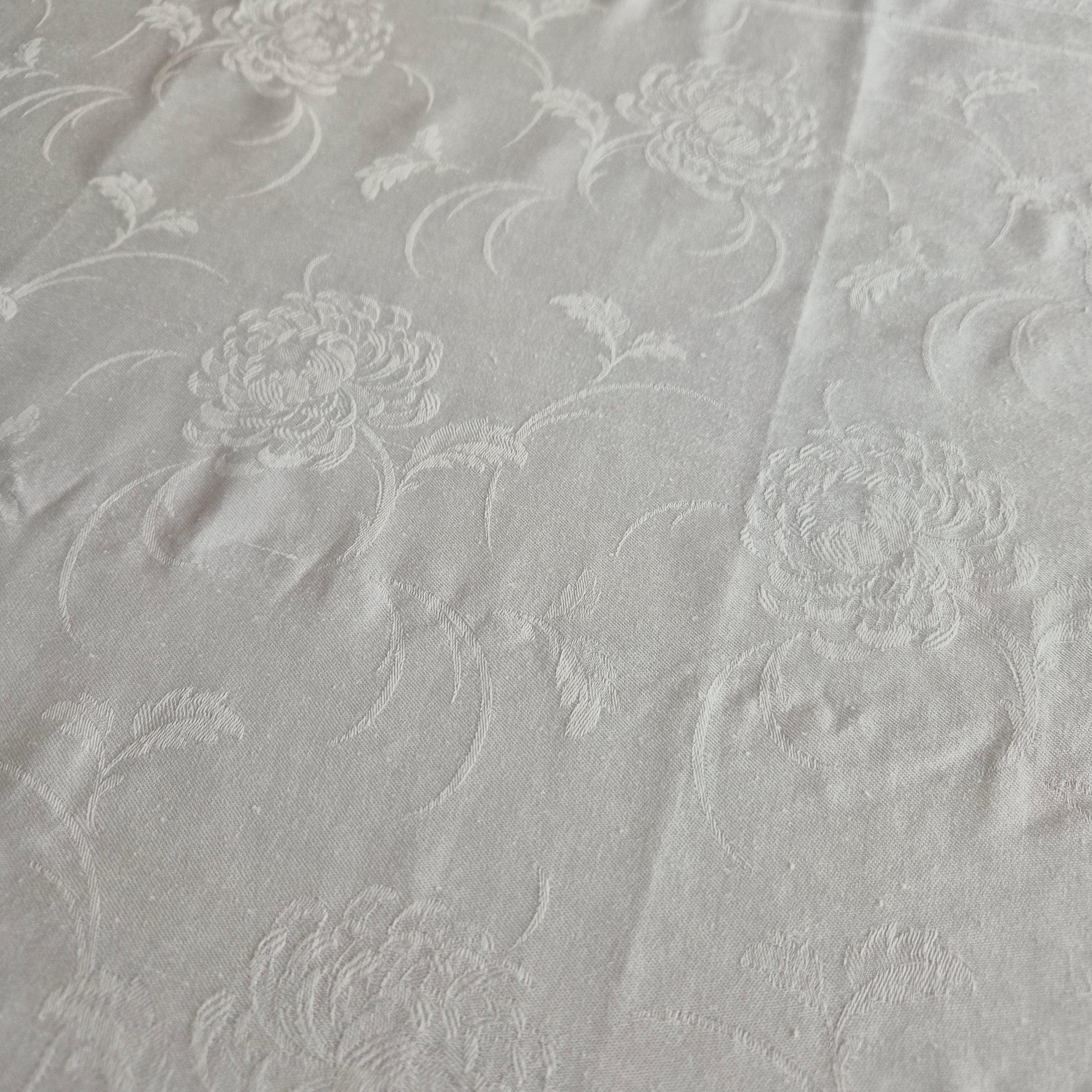 Vintage Tischdecke Damast weiß 95x160cm