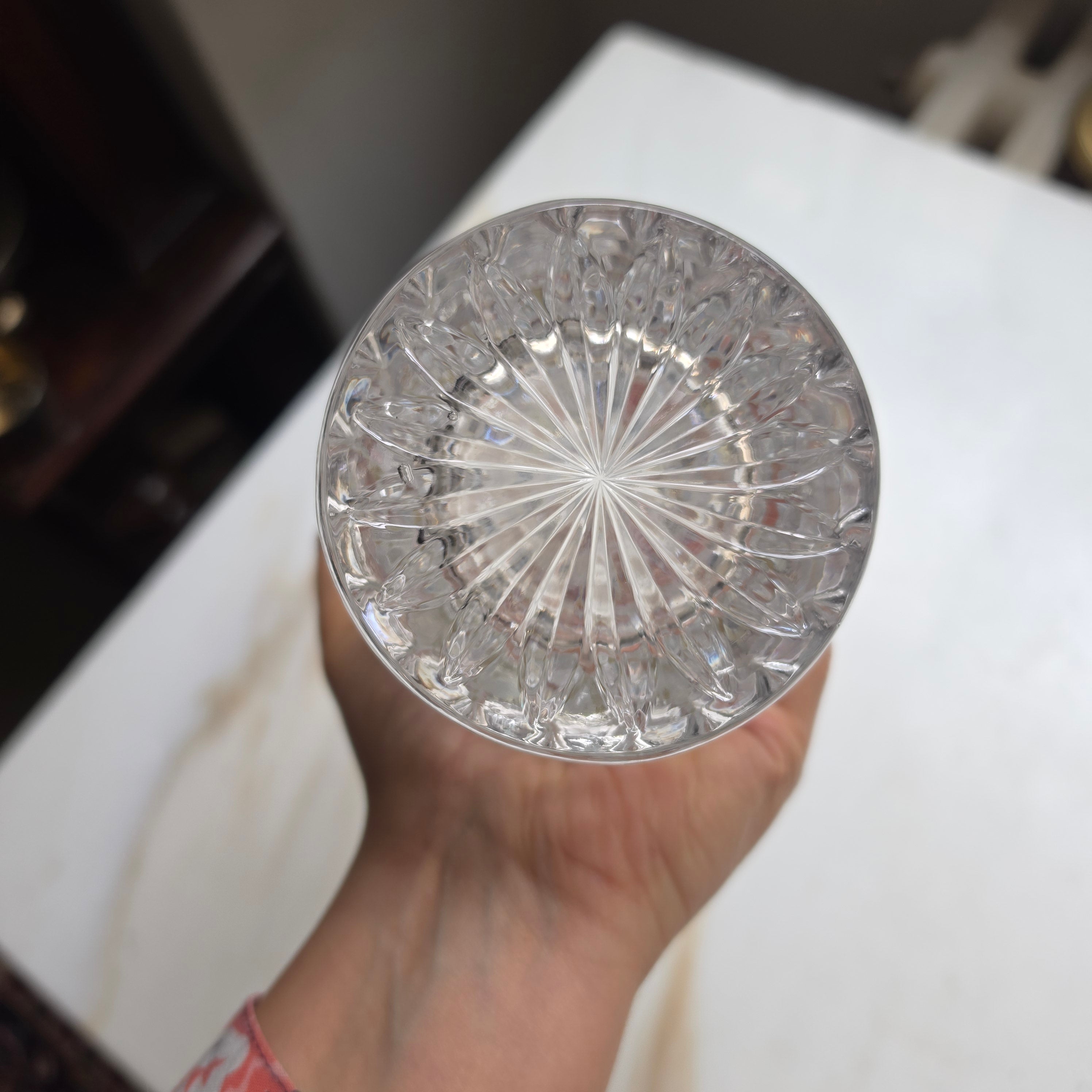 Vintage Kristallvase mit gestempeltem 925 Sterling Silber Rand – Facettenschliff – Top Zustand