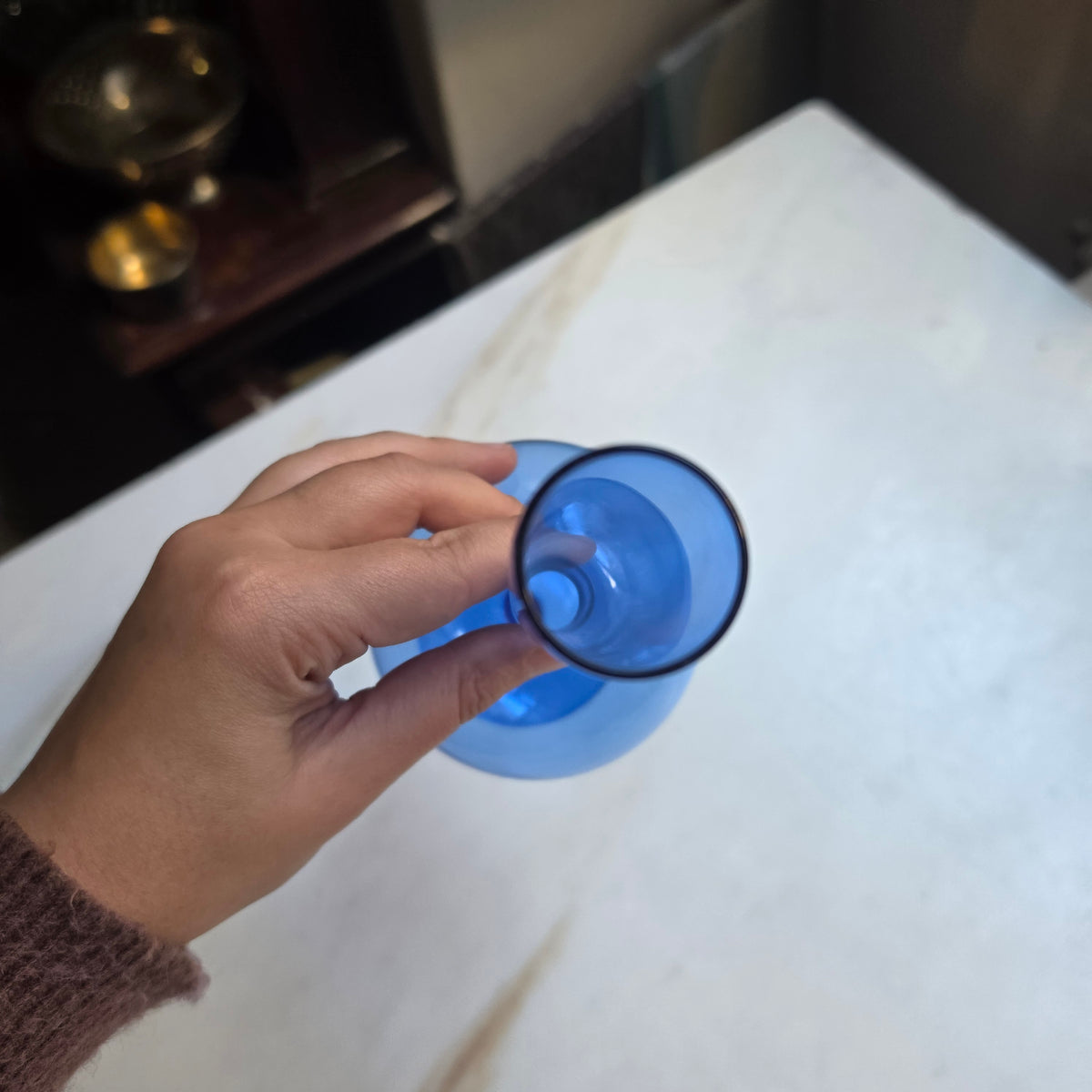Elegante Mid-Century Solitärvase aus Kobaltblauem Glas - Vintage Solifleur-Vase