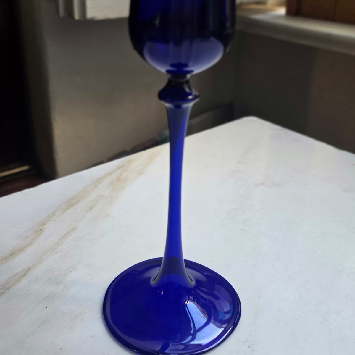 Vintage-Solitärvase - Stielglas in Kobaltblau