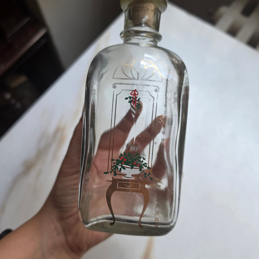Vintage Holmegaard Adventsflasche - Schnapskaraffe (1980er) – Dänisches Glasdesign mit Korken & Metallverschluss