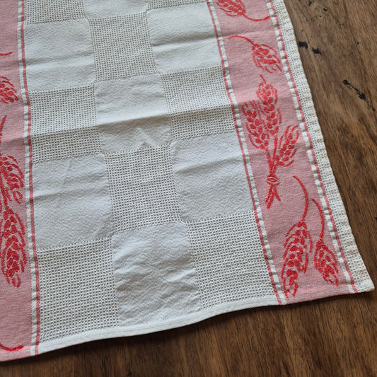 Antikes Jugendstil Küchen-& Geschirrhandtuch weiß rot Leinen 66x44cm Weizenmotiv Getreide ♡