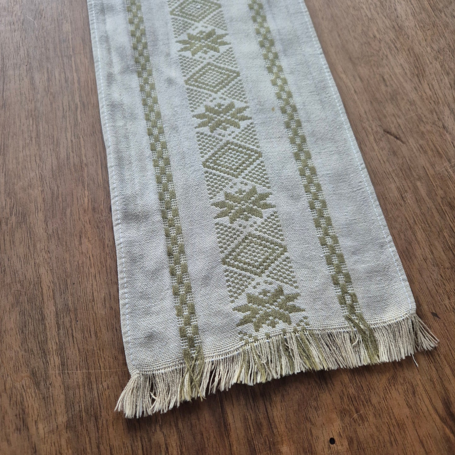 Alter Vintage Mini Läufer beuge Grün 16.5cm x 107cm