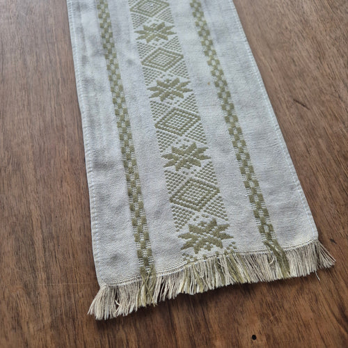 Alter Vintage Mini Läufer beuge Grün 16.5cm x 107cm