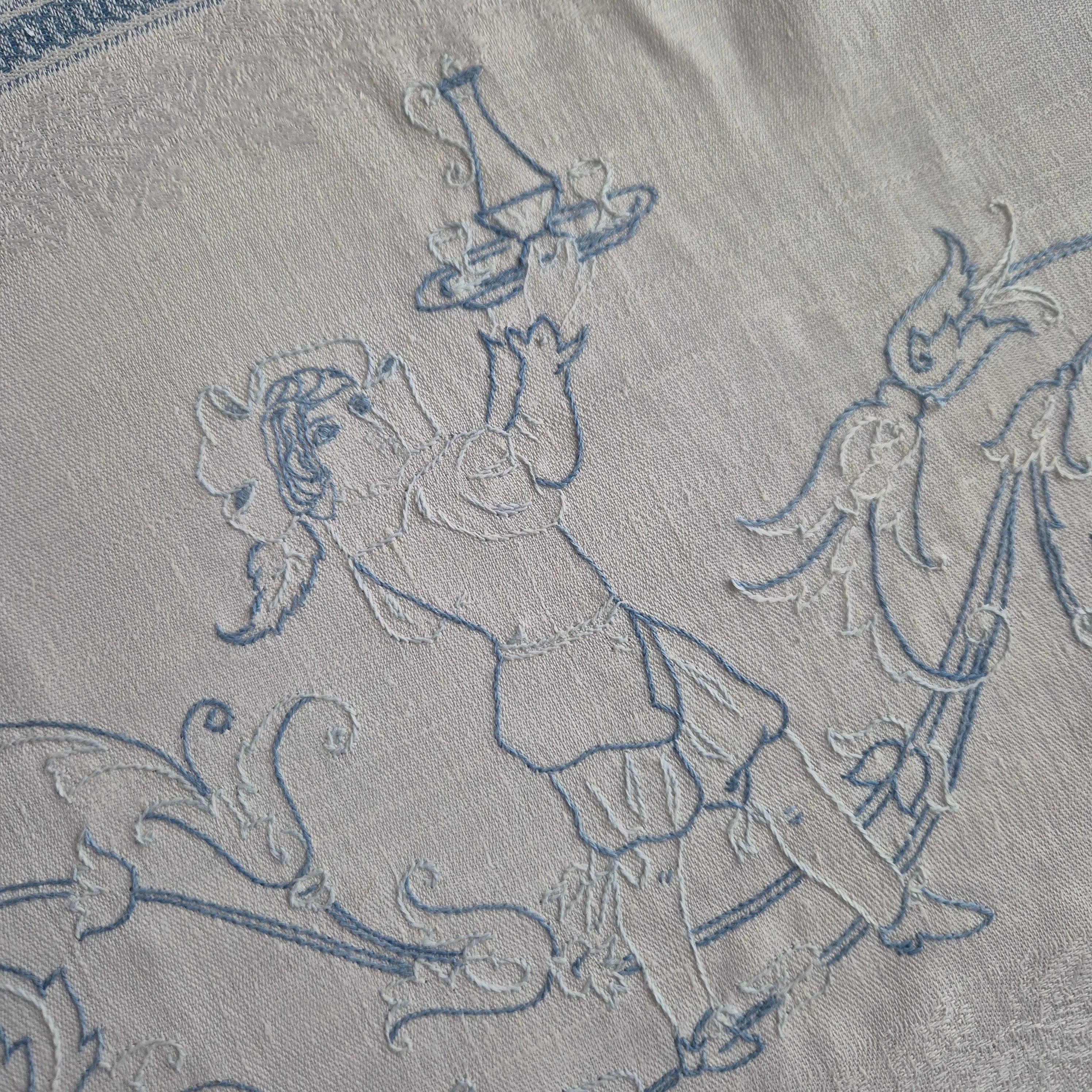 Antiker Baumwolle Tischläufer handbestickt mit mini Fleck! 32x170cm blau weiß